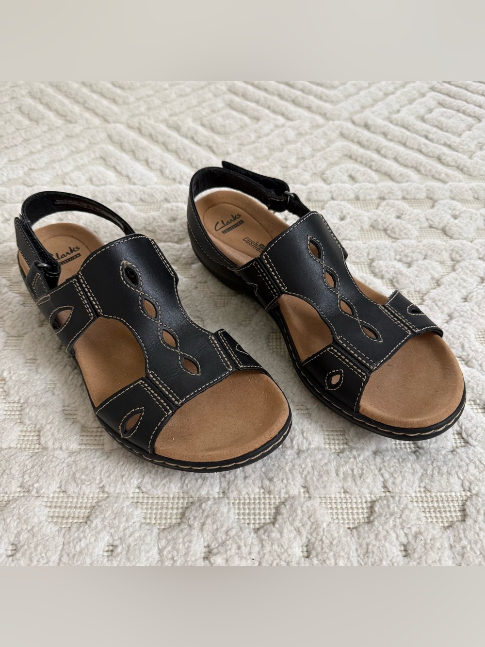 Clarks Collection Black Leather Comfort Sandals Cushion Soft Slingback 9 Casual
